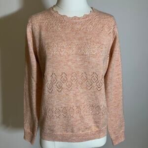 NWT Alfred Dunner Pink Metallic Scalloped Neck Sweater Womens Petite Size PM